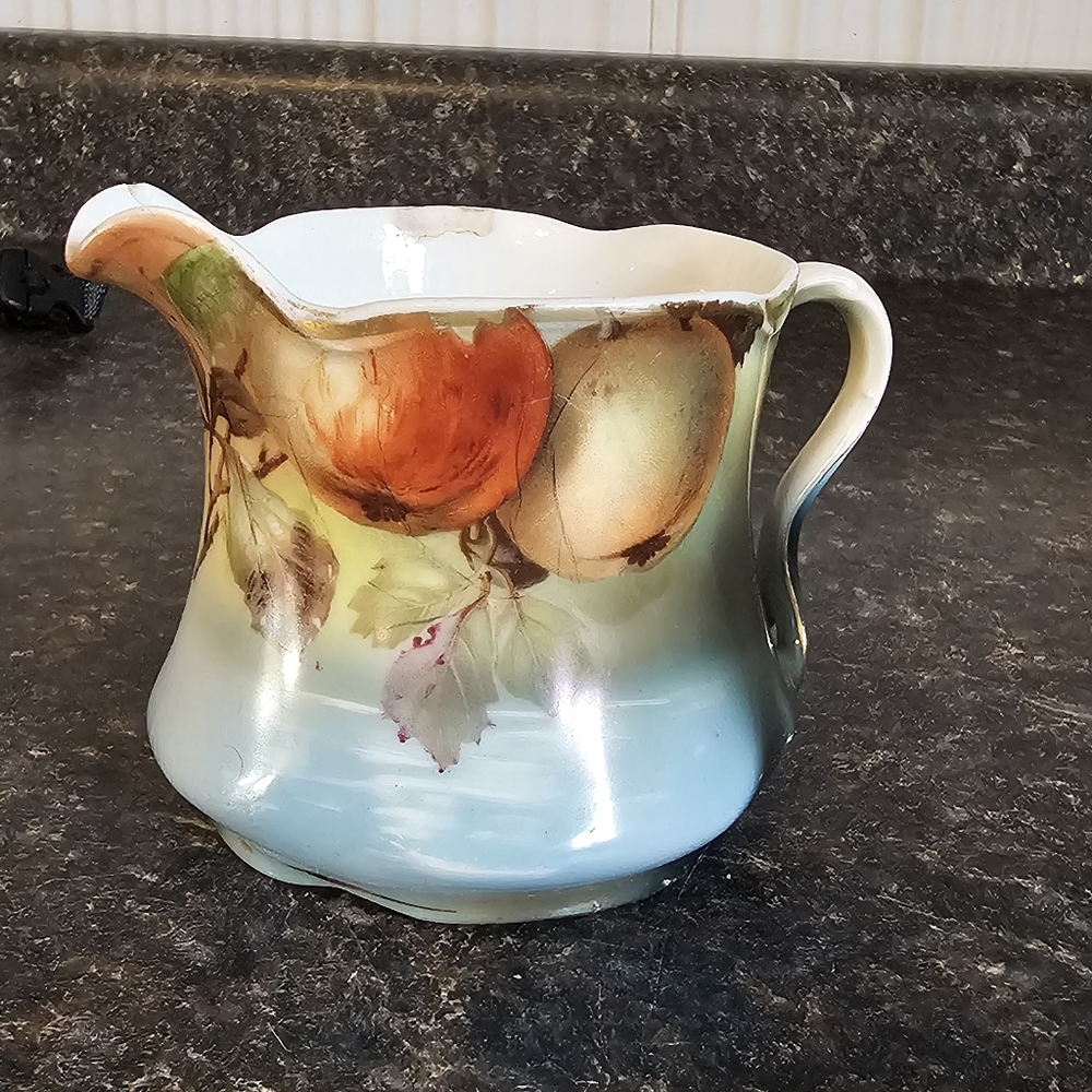 Antique J&C Louise Bavaria Creamer Pitcher  Apple Fruit Hand Painted 1800s Rare